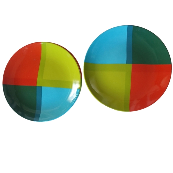 CB2 Crate & Barrel Plates (2) Appetizer Color-Block Mid Century Modern Style NEW - Picture 4 of 11